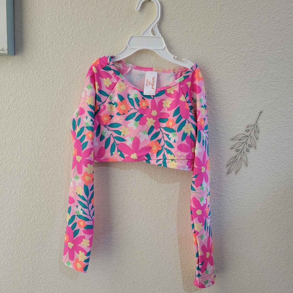 Cat & Jack Pink Floral Girls Swim Long Sleeve Top Size S 6/7
